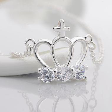 Trendy Silver Color Plated Brass Cubic Zirconia Crown and Cross Pendant Necklaces(NJEW-BB12661)-3