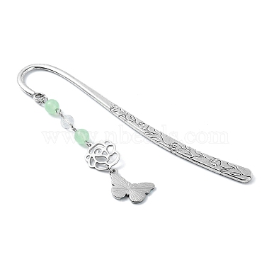Natural & Dyed Malaysia Jade Round Beaded Alloy Bookmarks(AJEW-JK00293)-3