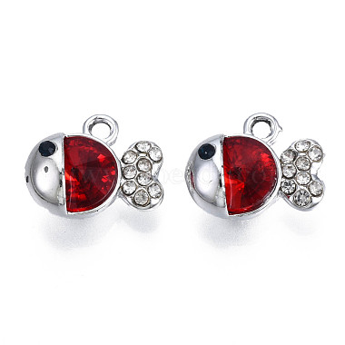 Platinum Red Fish Alloy+Glass Charms