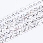 Brass Rhinestone Strass Chains, Rhinestone Cup Chains, Silver Color Plated, Crystal, 4mm, about 10yards/bundle(CHC-T003-SS18-01S)