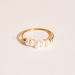 French Style Freshwater Pearl Stainlee Steel Finger Rings for Women, Real 18K Gold Plated, 5mm, Inner Diameter: 17.8~18.8mm(OM4825)