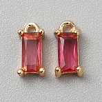Golden Plated Brass Cubic Zirconia Charms, Rectangle, Deep Pink, 8.5x4x3mm, Hole: 1mm(ZIRC-WH0015-01G-05)