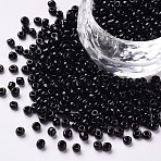 Glass Seed Beads, Opaque Colours Seed, Small Craft Beads for DIY Jewelry Making, Round, Black, 8/0, 3mm, Hole:1mm, about 10000pcs/pound(SEED-A010-3mm-49)
