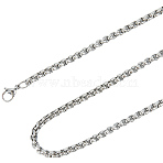 4Pcs 4mm 201 Stainless Steel Box Chain Necklaces, with Lobster Claw Clasps, Stainless Steel Color, 23.62 inch(60cm)(NJEW-SC0001-37P)
