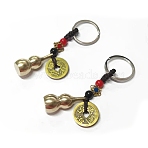 Feng Shui Coins Brass Gourd Pendant Keychain, for Longevity Safely Wealth Porsperity Success and Good Luck, Mixed Color, 100mm(KEYC-WH0032-25)