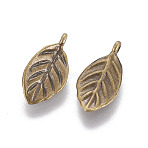 Tibetan Style Alloy Pendants, Leaf, Cadmium Free & Nickel Free & Lead Free, Antique Bronze, 16x8x1mm, Hole: 2mm.(PALLOY-A15388-AB-NF)