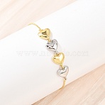 Brass Box Chain Slider Bracelets, Link Bracelets for Women, Two Tone, Heart, 11 inch(28cm), Heart: 14x10.5x2.5mm(BJEW-C139-01B-GP)