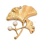 304 Stainless Steel Big Pendants, with Plastic Pearl, Ginkgo Leaf Charms, Golden, 50x43x6mm, Hole: 2mm(SA-CBA9716-03G)