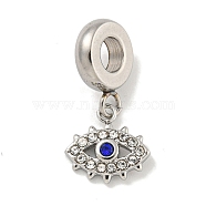 304 Stainless Steel Pendants, with Rhinestone, Evil Eye, Stainless Steel Color, 21mm, Hole: 4.5mm(STAS-U005-32P)