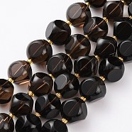 Natural Smoky Quartz Beads Strands, with Seed Beads, Six Sided Celestial Dice, Faceted, 12~12.5x12~12.5mm, Hole: 1mm, about 28pcs/strand, 15.75 inch(40cm)(G-A030-B23-12mm-B)