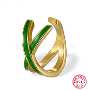 Real 18K Gold Plated 925 Sterling Silver Criss Cross Cuff Earring, with Enamel, Green, 13x13mm(PZ2536-1)