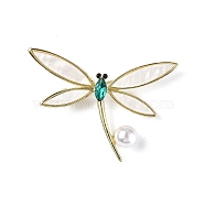 Rhinestonoe Dragonfly with Plastic Imitation Pearl Brooch Pin, Light Gold Alloy Badge for Backpack Clothes , Erinite, 45x50x9mm(JEWB-I020-02LG)