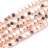 Electroplate Non-magnetic Synthetic Hematite Beads Strands, Grade AA, Long-Lasting Plated, Faceted, Cube, Light Rose Gold Plated, 3x3x3mm, Hole: 0.8mm, about 141pcs/strand, 15.7 inch(40cm)(G-L485-10B-LRG)