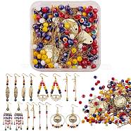DIY Evil Eye Drop Earring Making Kit, Including Alloy Links & Charms, Glass Beads, Brass Charms & Pin & End Chain & Hoop Earring Finding, 304 Stainless Steel Jump Rings, Iron Spacer Beads & Earring Hook & Pin, Golden & Light Gold, Links & Charm: 32pcs/box(DIY-SZ0006-98)