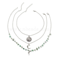 Natural Green Aventurine Chip Beads Necklaces for Women, 13.86~17.91 inch(35.2~45.5cm), 3pcs/set(NJEW-JN04804)