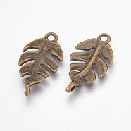 Tibetan Style Connectors, Lead Free & Nickel Free, Leaf, Antique Bronze, 27x14x4mm, Hole: 2.5mm(X-TIBEP-A18398-AB-FF)