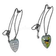 Heart Glass Pendant Necklaces, with Platinum Alloy Chains, Green Yellow, Pendant: 23x25mm(PW23052491039)