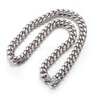 201 Stainless Steel Curb Chain Necklaces, Stainless Steel Color, 23.89 inch(60.7cm), 14mm(NJEW-P243-01P-01)