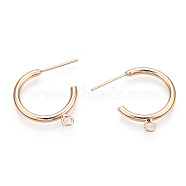 Brass Stud Earring Findings, Half Hoop Earrings, with Loop, Nickel Free, Real 18K Gold Plated, 23x24x2mm, Hole: 2mm, pin: 0.7mm(KK-S345-030G)