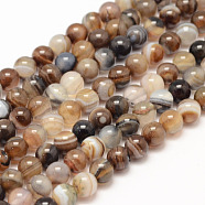 Natural Striped Agate/Banded Agate Bead Strands, Round, Grade A, Dyed & Heated, Coffee, 6mm, Hole: 1mm, about 62~63pcs/strand, 14.5 inch(X-G-K155-A-6mm-14)