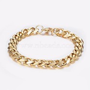 Men's 304 Stainless Steel Curb Chain Bracelets, with Lobster Claw Clasps, Faceted, Golden, 8-5/8 inch(220mm), 10x4.5mm(BJEW-I238-10G)