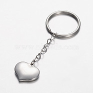 Stainless Steel Heart Keychain, Stainless Steel Color, 70mm(KEYC-JKC00045-02)