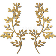 Iron Wall Signs, Metal Art Wall Decoration, for Living Room, Home, Office, Garden, Kitchen, Hotel, Balcony, Leafy Branch, Golden, 160x300x1mm, Hole: 5mm, 2pcs/set(AJEW-WH0306-028)