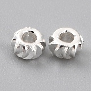 Brass Beads, Long-Lasting Plated, Corrugated Rondelle, 925 Sterling Silver Plated, 2.5x1.5mm, Hole: 1mm(KK-O133-302A-S)