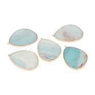 Natural Amazonite Pendants, with Brass Findings, Golden, 42x30.5x1.5~2mm, Hole: 1.6mm(G-E526-02H)