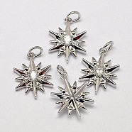Snowflake Brass Micro Pave AAA Cubic Zirconia Pendants, Cadmium Free & Nickel Free & Lead Free, Platinum, 16x12x4mm, Hole: 2.5mm(ZIRC-L050-03P-NR)