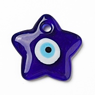 Handmade Evil Eye Lampwork Pendants, Star Charms, Medium Blue, 43x45x7mm, Hole: 5.5mm(LAMP-G153-01)