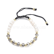 Adjustable Natural Pearl & Glass & Brass Braided Beaded Bracelet for Women, Light Grey, Inner Diameter: 1-3/4~3-1/8 inch(4.6~7.9cm)(BJEW-O187-03)