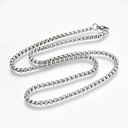 304 Stainless Steel Box chain Necklaces, with Lobster Claw Clasps, Stainless Steel Color, 19.7 inch(50cm), 3.5mm(NJEW-F242-13P-E)