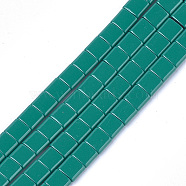 Spray Painted Non-magnetic Synthetic Hematite Multi-Strand Links, For Tile Elastic Bracelets Making, Square, Teal, 5x5x2mm, Hole: 0.6mm, about 81pcs/strand, 15.9 inch(G-T124-04K)