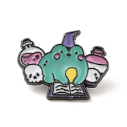 Flog with Book Enamel Pin, Electrophoresis Black Alloy Gothic Skull Brooch for Clothes Backpack, Turquoise, 24x31x1.5mm(JEWB-I022-09)