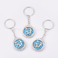 Synthetic Turquoise Keychain, with Iron Key Rings, Flat Round with Dragon, Platinum, 80mm, Pendant: 34.5x26x8.5mm(KEYC-P041-C013)