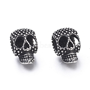 Halloween 304 Stainless Steel European Beads, Large Hole Beads, Skull Head, Antique Silver, 16x10x11mm, Hole: 6mm(STAS-M274-117AS)
