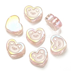 UV Plating Rainbow Iridescent Acrylic Enamel Beads, Heart with Bear Pattern, Pink, 17.5x20x9mm, Hole: 3.5mm(OACR-G012-10A)