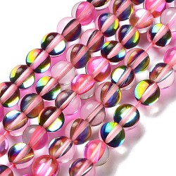 Synthetic Moonstone Beads Strands, Round, Hot Pink, 8mm, Hole: 1mm, about 23~24pcs/strand, 7.09~7.32 inch(18~18.6cm)(G-P528-J02-10)