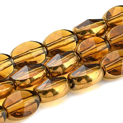 Electroplate Transparent Glass Beads Strands, with Golden Plated Edge, Faceted Oval, Goldenrod, 8~9x6.5x5mm, Hole: 1.2mm, about 37pcs/strand, 23.78 inch(60.4cm)(EGLA-G037-03A-HP03)