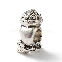 Alloy Rhinestone European Beads, Large Hole Beads, Owl, Antique Silver, 15x8x10.5mm, Hole: 4.5mm(MPDL-R050-08AS)