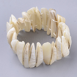 Freshwater Shell Beaded Stretch Bracelets, Rectangle, Seashell Color, 1-5/8 inch~1-7/8 inch(4~4.7cm)(BJEW-S278-006B)