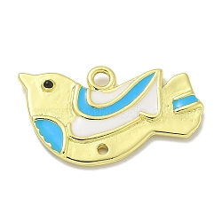 Rack Plating Brass Enamel Pendants, Long-Lasting Plated, Lead Free & Cadmium Free, Bird Charms, Real 18K Gold Plated, Sky Blue, 16x29x3.8mm, Hole: 2.4mm(KK-L224-060G-02)