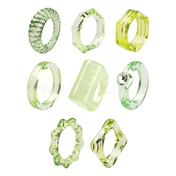 8Pcs 8 Style Transparent Acrylic Finger Rings, Octagon & Textured & Sun & Square & Grooved Hexagon & Ring, Light Green, Inner Diameter: 15.4~18.7mm, 1pc/style (RJEW-LS0001-50)