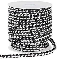 10M Round Imitation Leather Braided Cords, White, Black, 5.5mm, about 10.94 Yards(10m)/Roll(LC-WH0008-03C)