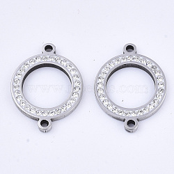 304 Stainless Steel Links connectors, with Rhinestone, Ring, Stainless Steel Color, Crystal, 21x16x2mm, Hole: 1.5mm(X-STAS-N087-14C-P)