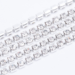 Brass Rhinestone Strass Chains, Rhinestone Cup Chains, Silver Color Plated, Crystal, 4mm, about 10yards/bundle(CHC-T003-SS18-01S)