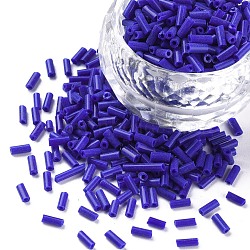 Opaque Colours Glass Bugle Beads, Round Hole, Dark Blue, 3~8x2mm, Hole: 0.7mm, about 450g/pound(SEED-N005-001-B02)