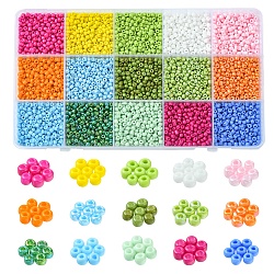 180G 15 Colors Baking Paint Glass Seed Beads, Round, Mixed Color, 3~3.5mm, Hole: 1~1.2mm, 12g/color(SEED-FS0001-09)