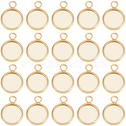 40Pcs 304 Stainless Steel Pendant Cabochon Settings, Plain Edge Bezel Cups, Flat Round, Real 24K Gold Plated, Tray: 10mm, 15x12x2mm, Hole: 2.2mm(STAS-BBC0006-24A-G)